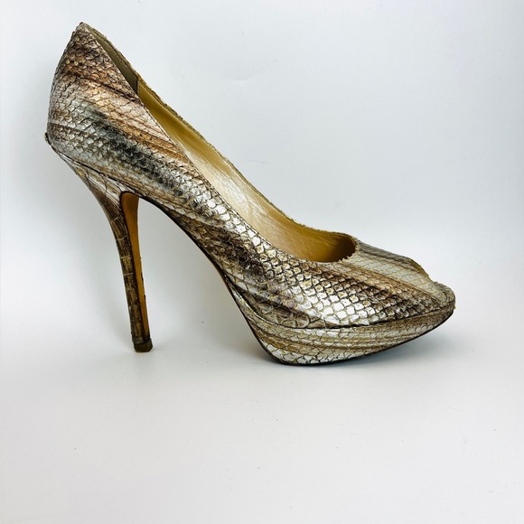 Christian Dior Platinum Snake Skin Peep-toe Heels 36 - Picture 13 of 15